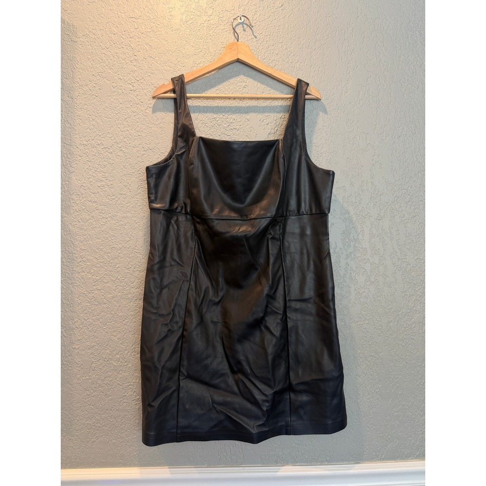 The Drop Black Faux Leather Square Neck Mini Dress XXL HANK HFS-AW22-AD035
